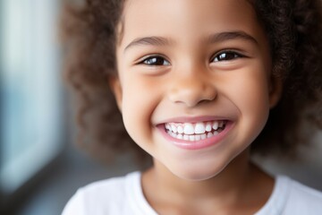 A smiling woman advertising oral hygiene products containing microparticles