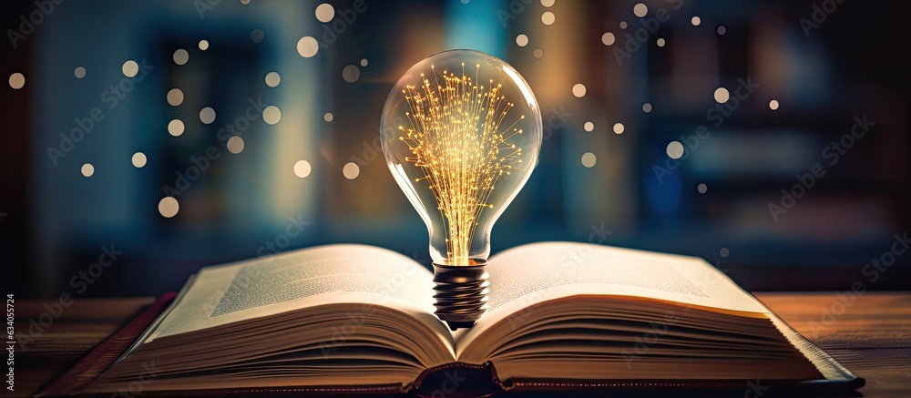 Aufkleber light bulb on open book with graphs of stock market education and business growth reading for inspir