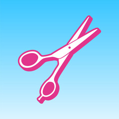 Hair cutting scissors sign. Cerise pink with white Icon at picton blue background. Illustration.