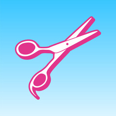 Hair cutting scissors sign. Cerise pink with white Icon at picton blue background. Illustration.