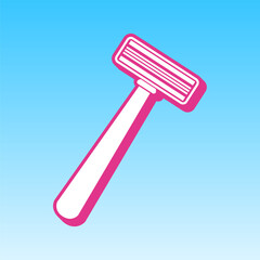 Safety razor sign. Cerise pink with white Icon at picton blue background. Illustration.