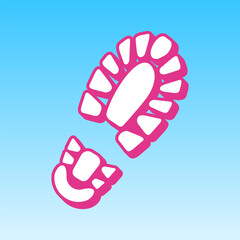 Footprint boot sign. Cerise pink with white Icon at picton blue background. Illustration.