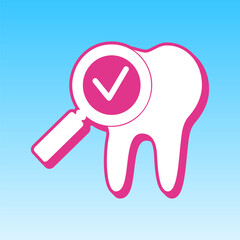 Tooth icon with arrow sign. Cerise pink with white Icon at picton blue background. Illustration.