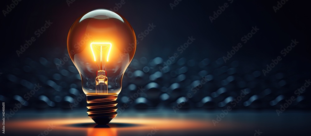 Poster a single lightbulb shines amidst a group of off lights in a dark area providing space for creativity