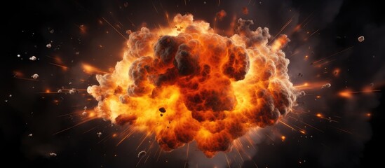 Fototapeta na wymiar Realistic explosion of a bomb with fire sparks and smoke on a black background