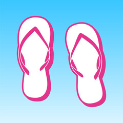 Flip flop sign. Cerise pink with white Icon at picton blue background. Illustration.