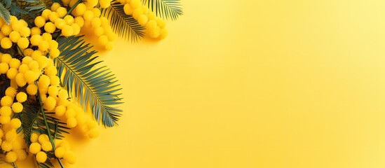 Mimosa flowers on yellow background March 8th International Women s Day tradition