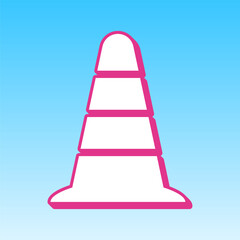 Road traffic cone icon. Cerise pink with white Icon at picton blue background. Illustration.