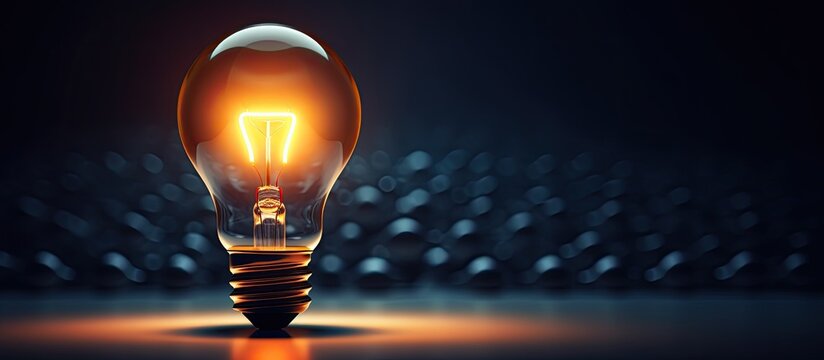 A single lightbulb shines amidst a group of off lights in a dark area providing space for creativity problem solving and outstanding ideas