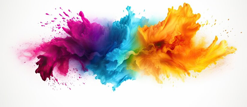 Vibrant round explosion of colorful powder isolated on white background with copy space