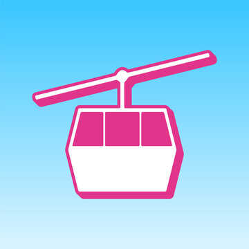 Funicular, Cable car sign. Cerise pink with white Icon at picton blue background. Illustration.