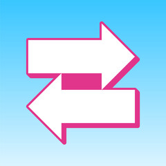 Two arrows left-right sign. Cerise pink with white Icon at picton blue background. Illustration.