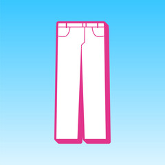 Men's jeans or pants sign. Cerise pink with white Icon at picton blue background. Illustration.