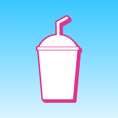 Soda sign. Cerise pink with white Icon at picton blue background. Illustration.