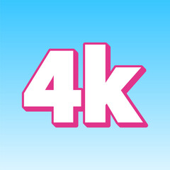 4K Ultra HD sign. Cerise pink with white Icon at picton blue background. Illustration.