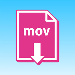 Mov download sign. Cerise pink with white Icon at picton blue background. Illustration.