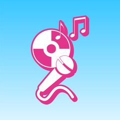 Compact disk with music notes and microphone sign. Cerise pink with white Icon at picton blue background. Illustration.