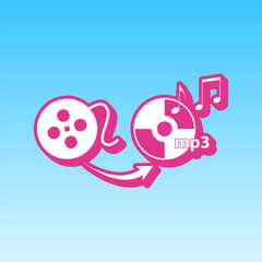 Video to audio converter sign. Cerise pink with white Icon at picton blue background. Illustration.