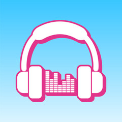 Headphones with spectrum bars or equalizer sign. Cerise pink with white Icon at picton blue background. Illustration.