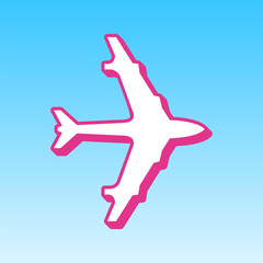 Obraz premium Plane sign. Cerise pink with white Icon at picton blue background. Illustration.