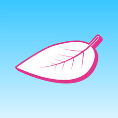 Leaf sign. Cerise pink with white Icon at picton blue background. Illustration.