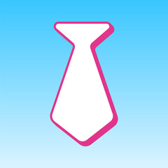 Tie glyph sign. Cerise pink with white Icon at picton blue background. Illustration.