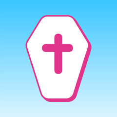 Obraz premium Wooden Coffin sign. Cerise pink with white Icon at picton blue background. Illustration.