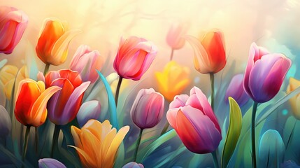 Fototapeta premium Natural Background with Tulips Closeup
