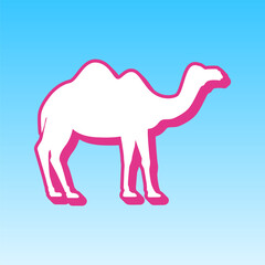 Camel silhouette sign. Cerise pink with white Icon at picton blue background. Illustration.