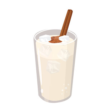 Glass horchata with stick cinnamon.