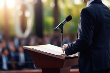 Eloquent Address: Abstract Gentleman Speaking on Stage