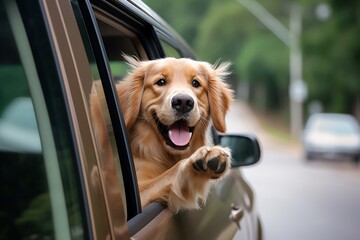 Dog hanging out of car window