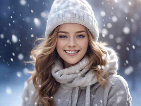 Smiling young woman outdoor on winter day. People sincere emotions lifestyle, happiness concept