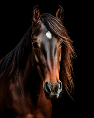 Generated photorealistic image of a domestic horse with developing mane i