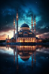 Fototapeta na wymiar AI Generated photo of the mosque with a beautiful night sky