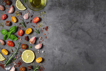 A background with different spices with copy space