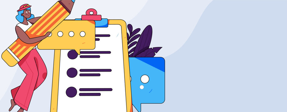 Invite friends to conduct questionnaire survey flat vector concept operation hand drawn illustration
