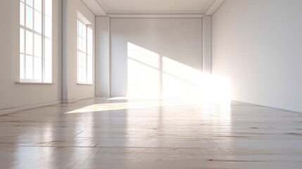 empty room with a window lit by the bright rays of the sun. Generative Ai. 