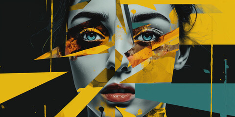 Artistic interpretation of the emotion 'disgust', with sharp, jagged lines and conflicting colors, in a collage art style