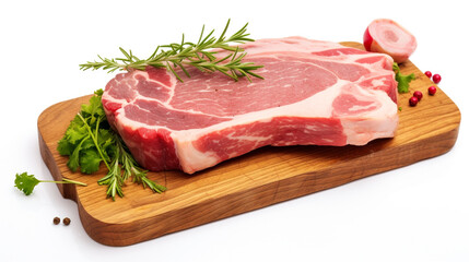 Fototapeta premium raw beef steak with rosemary on white background. Generative Ai. 