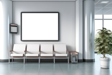 Mockup of advertising frames in a waiting room, Waiting area with seat.