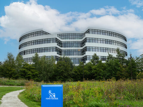 Corporate headquarters of Novo Nordisk. A pharmaceutical company headquartered in Denmark. Copenhagen, Denmark - august 12, 2023.