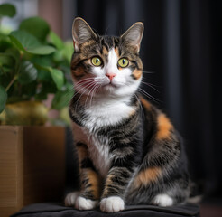 portrait of a cat, mix cat black and white