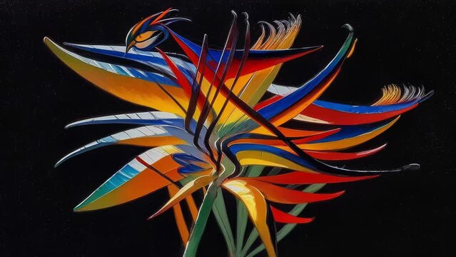 A painting of a colorful bird of