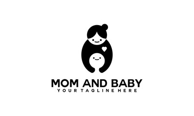 Mom and baby logo designMom and baby logo design. Mother and baby in simple style illustration.