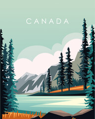 Canada travel poster Maligne Lake, Canadian Rockies - obrazy, fototapety, plakaty
