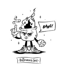 Set of tattoo vector characters for halloween. A cute pumpkin in sneakers, glasses and gloves holding a candle in his hand. - 634067561