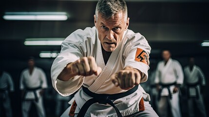 Karate Mastery: Teacher Demonstrating White Kimono Karate Techniques