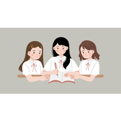 group students study together vector flat illustration