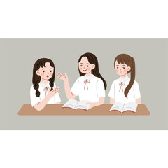 group students study together vector flat illustration